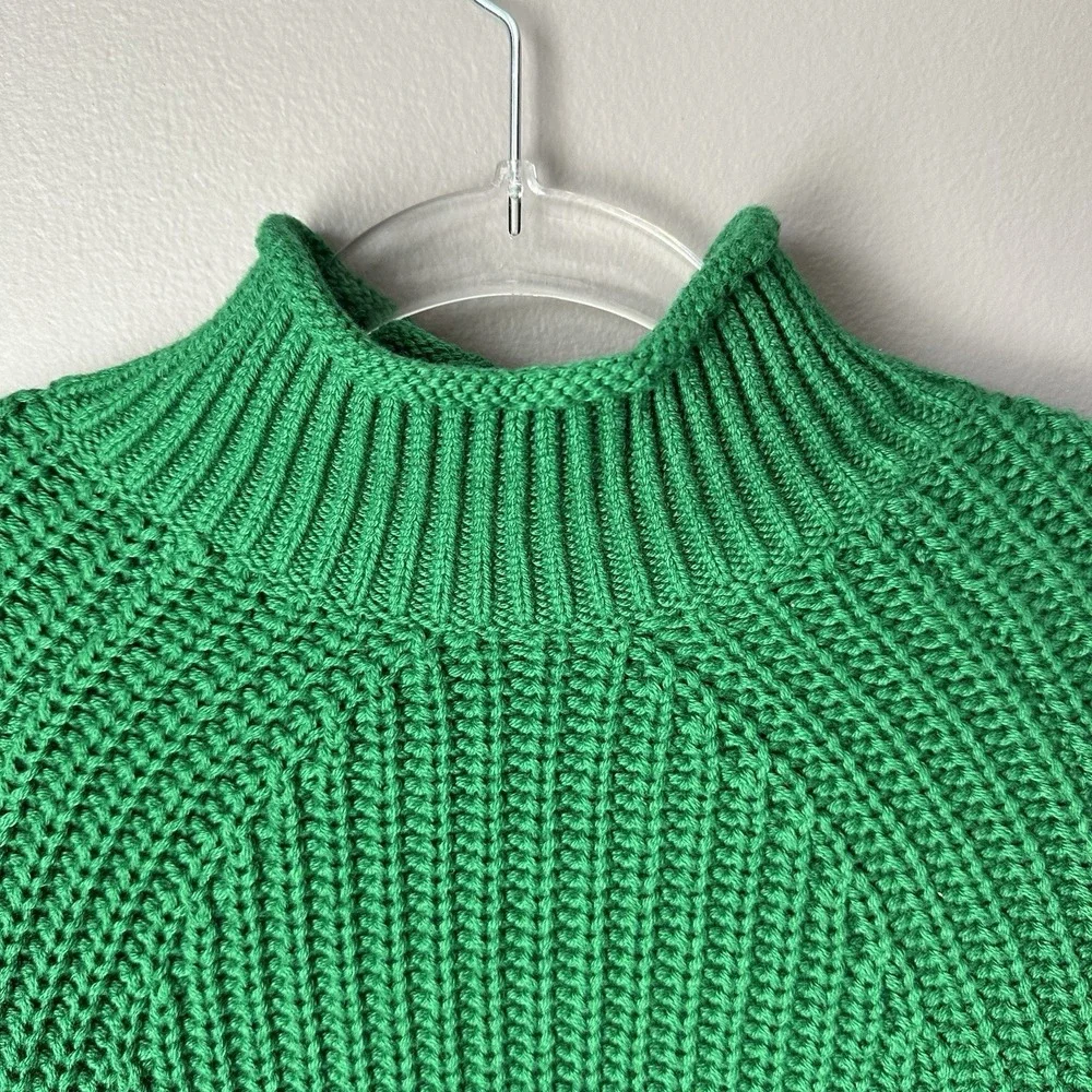 J. CREW Relaxed Rollneck Cotton Sweater Size XS Oversized Cotton JUNGLE GREEN